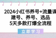 2024小红书养号+流量课：建号、养号、选品，5天多款打爆全流程